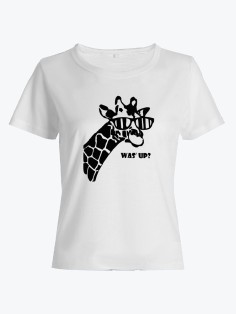 Прикольная футболка с принтом WAS UP - жираф | Женская оригинальная и стильная футболка