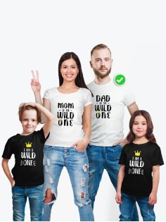 Футболки Family Look для всей семьи в одном стиле с принтом Of the wild one