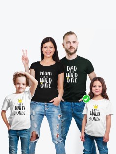 Футболки Family Look для всей семьи в одном стиле с принтом Of the wild one