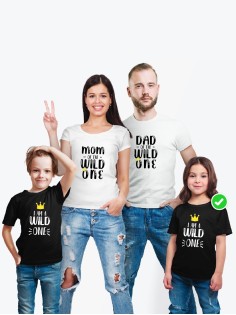 Футболки Family Look для всей семьи в одном стиле с принтом Of the wild one