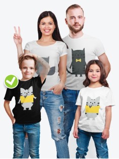 Футболки Family Look для всей семьи в одном стиле с принтом Kitties family