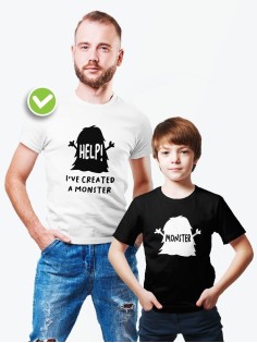Футболки family look для всей семьи с принтом Monster | Прикольные одинаковые семейные футболки
