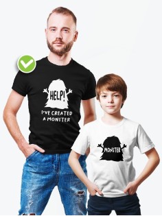 Футболки family look для всей семьи с принтом Monster | Прикольные одинаковые семейные футболки