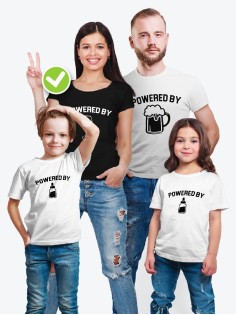 Футболки family look для всей семьи с принтом Powered by | Прикольные одинаковые семейные футболки
