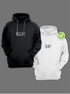 Смешные и оригинальные парные худи для двоих влюблённых с принтом day & night