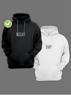 Смешные и оригинальные парные худи для двоих влюблённых с принтом day & night