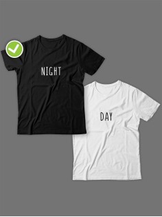 Смешные и оригинальные парные футболки для двоих влюблённых с принтом day & night