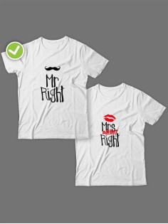 Смешные и оригинальные парные футболки для двоих влюблённых с принтом Mr right & Mrs always right
