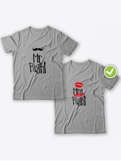 Смешные и оригинальные парные футболки для двоих влюблённых с принтом Mr right & Mrs always right