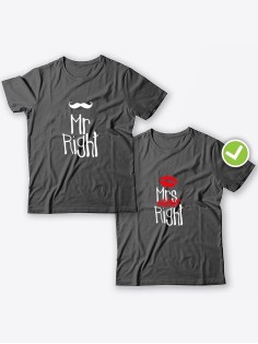 Смешные и оригинальные парные футболки для двоих влюблённых с принтом Mr right & Mrs always right