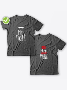 Смешные и оригинальные парные футболки для двоих влюблённых с принтом Mr right & Mrs always right