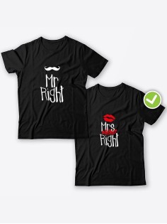 Смешные и оригинальные парные футболки для двоих влюблённых с принтом Mr right & Mrs always right