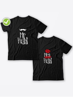 Смешные и оригинальные парные футболки для двоих влюблённых с принтом Mr right & Mrs always right