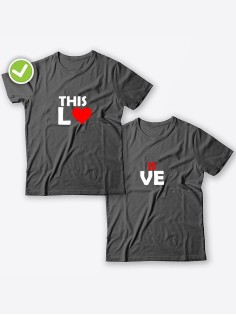 Смешные и оригинальные парные футболки для двоих влюблённых с принтом This lo & is ve