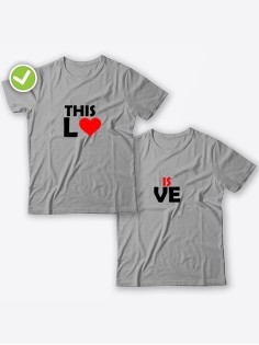 Смешные и оригинальные парные футболки для двоих влюблённых с принтом This lo & is ve