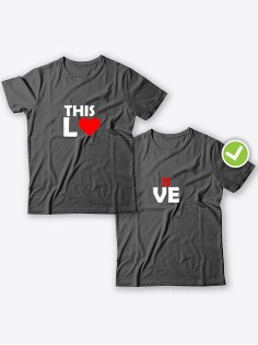 Смешные и оригинальные парные футболки для двоих влюблённых с принтом This lo & is ve