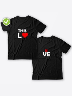 Смешные и оригинальные парные футболки для двоих влюблённых с принтом This lo & is ve