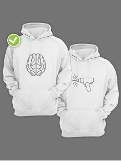 Смешные и оригинальные парные худи для двоих влюблённых с принтом Дрель & мозги