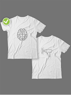 Смешные и оригинальные парные футболки для двоих влюблённых с принтом Дрель & мозги