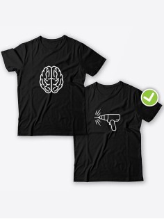 Смешные и оригинальные парные футболки для двоих влюблённых с принтом Дрель & мозги