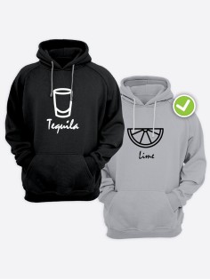 Смешные и оригинальные парные худи для двоих влюблённых с принтом Текила & лайм