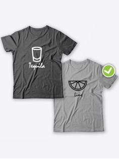 Смешные и оригинальные парные футболки для двоих влюблённых с принтом Текила & лайм