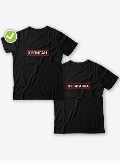 Смешные и оригинальные парные футболки для двоих влюблённых с принтом Хулиган & ка