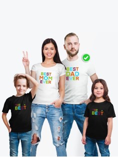 Футболки family look для всей семьи с принтом Best ever | Прикольные одинаковые семейные футболки