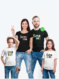Футболки family look для всей семьи с принтом Super family| Прикольные одинаковые семейные футболки