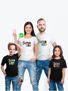 Футболки family look для всей семьи с принтом Super family| Прикольные одинаковые семейные футболки