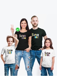 Футболки family look для всей семьи с принтом Super family| Прикольные одинаковые семейные футболки