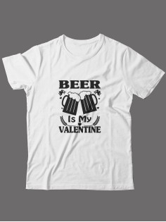 Футболка ко дню влюбленных с принтом Beer is my valintine | Футболка на 14 февраля