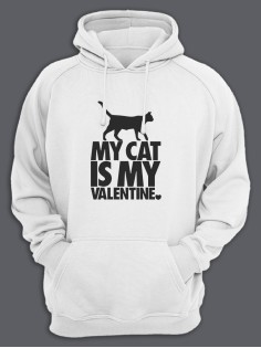 Толстовка ко дню влюбленных с принтом Cat is my valentine | Толстовка на 14 февраля