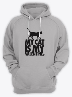 Толстовка ко дню влюбленных с принтом Cat is my valentine | Толстовка на 14 февраля