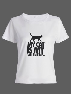 Футболка ко дню влюбленных с принтом Cat is my valentine | Футболка на 14 февраля