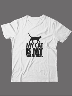 Футболка ко дню влюбленных с принтом Cat is my valentine | Футболка на 14 февраля