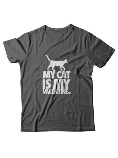 Футболка ко дню влюбленных с принтом Cat is my valentine | Футболка на 14 февраля