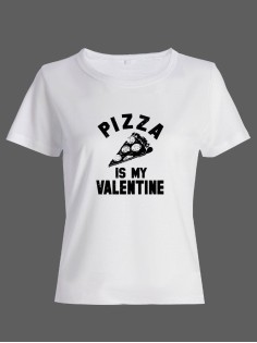 Футболка ко дню влюбленных с принтом Pizza is my valentine | Футболка на 14 февраля