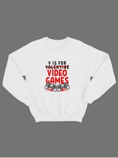 Свитшот ко дню влюбленных с принтом V is for video games | Свитшот на 14 февраля