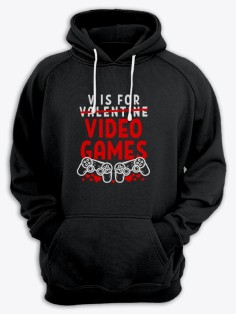 Толстовка ко дню влюбленных с принтом V is for video games | Толстовка на 14 февраля