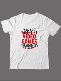 Футболка ко дню влюбленных с принтом V is for video games | Футболка на 14 февраля