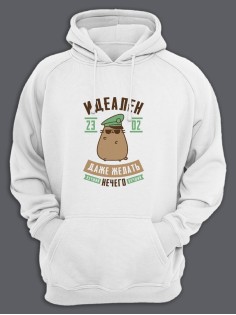 Толстовка с капюшоном на 23 февраля с прикольной надписью "Идеален" в подарок мужчине | Худи