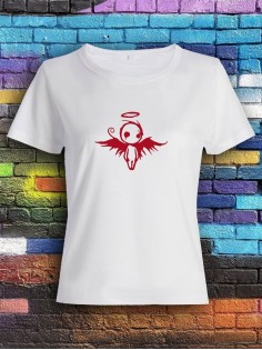 Футболка женская с принтом Ангел | Модная и стильная футболка. Серая футболка для девушек с рисунком