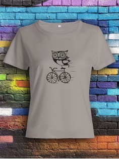 Футболка женская с рисунком Сова на велике | Модная, прикольная и стильная футболка