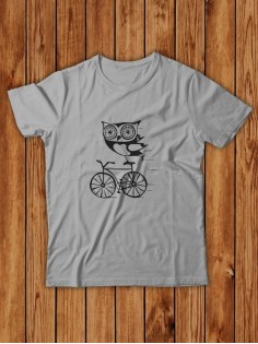 Футболка мужская с рисунком Сова на велике | Модная, прикольная и стильная футболка