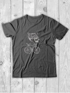 Футболка мужская с рисунком Сова на велике | Модная, прикольная и стильная футболка