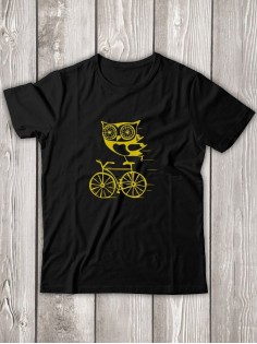 Футболка мужская с рисунком Сова на велике | Модная, прикольная и стильная футболка