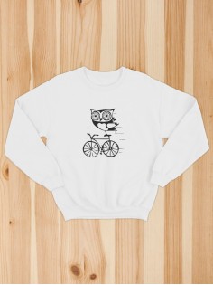 Свитшот женский с принтом Сова на велике | Модная и стильная толстовка без капюшона