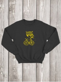 Свитшот женский с принтом Сова на велике | Модная и стильная толстовка без капюшона