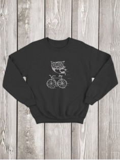 Свитшот женский с принтом Сова на велике | Модная и стильная толстовка без капюшона